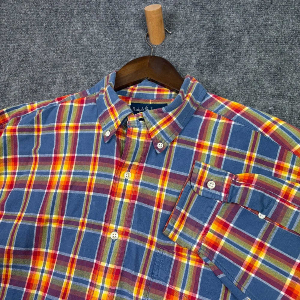 Ralph Lauren Button Down Shirt Mens XL Blue Plaid Blake Cotton Long Sleeve 0371
